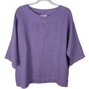 Bryn Walker Resort Shirt 100% Linen Lilac Top Boxy Oversized 3/4 Sleeve XXS NEW
